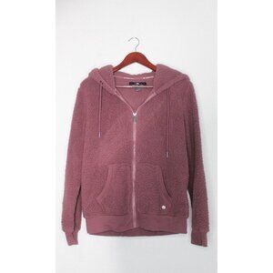 Andrew Marc New York Dark Mauve Sherpa Teddy Zip Up Hoodie Jacket Womens L
